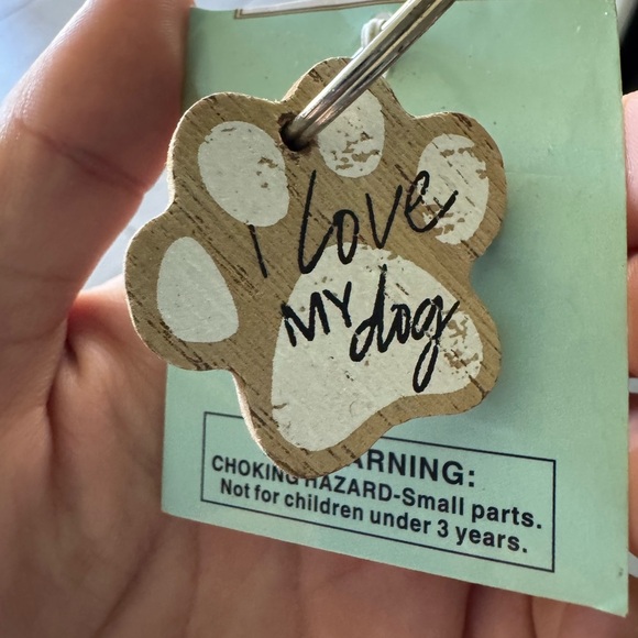 Wood Paw Print Keychain - I Love My Dog - Picture 2 of 5